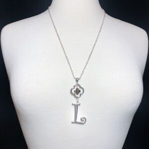 Initial L Monogram Letter Quatrefoil Silver & Gold Tone Long Necklace